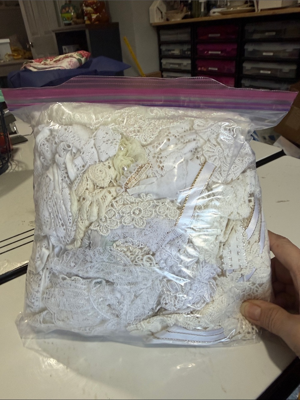 Lot of 51 Yards of Ribbon and Trims in White